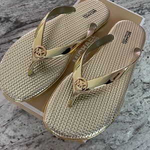 Michael Kors Jet Set Metallic Gold Jelly Flip Flop New in Box
